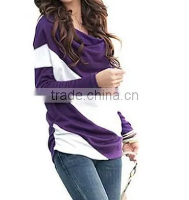 2015 lastest longest Sleeve Color split slant Pockets Boat Neck Shirt