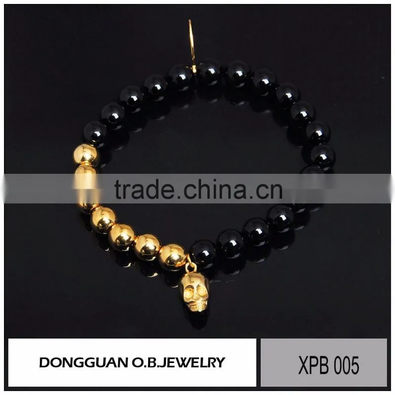 Fashion skull charm bracelet/Fashion adjustable pearl jewelry bracelet