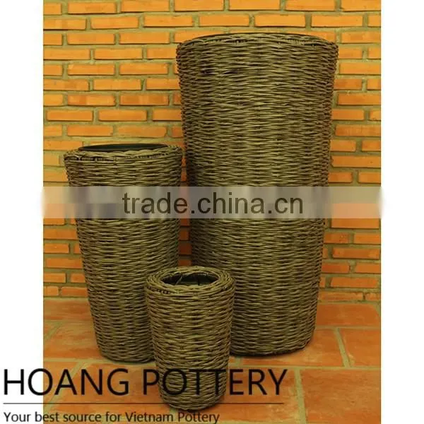 Tall Rattan Wicker Flower Planter