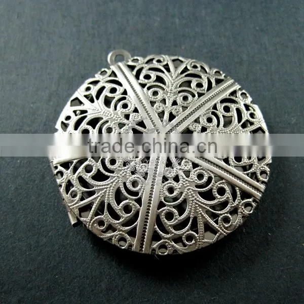 38mm vintage style filigree antiqued silver plated brass big round photo locket pendant charm DIY supplies 1113022