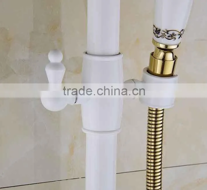 2016 Newly US wall mounted White Painting Baked bath&Shower Faucet Set Rain 8 inch Shower Head With Brass Handle Shower Golden