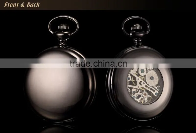 KS Antique Black Skeleton Dial Analog Hand Wind Men FOB Mechanical Pocket Watch