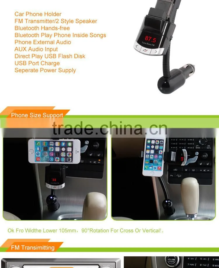 Wireless Bluetooth FM Transmitter Radio Adapter MP3 Music Player Multi-functional Phone Car Kit Mount Holder Bracket