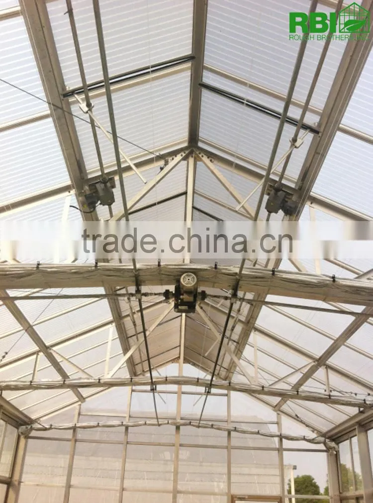 Aluminum frame Glass Greenhouse PC greenhouse with aluminum structure single span with automatic ventilation greenhouse