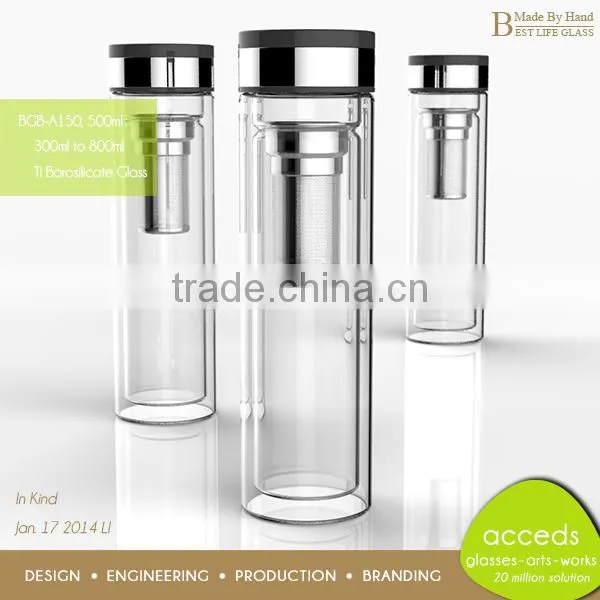 Heat-Resistant Cheap Handmade Promotion Glass Bottle With Tea Infuser