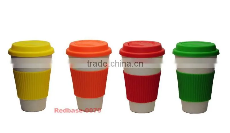 16oz Colorful Bamboo Fiber Coffee Cup With Silicone Lid And Holder