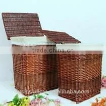 cylinder Rattan gery laundry basket with hemp ropes handle