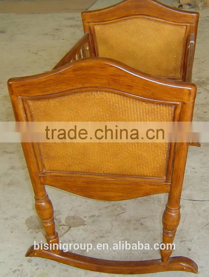 Bisini new arrival vintage style wooden baby cradle, handmade rattan baby swing bassinet - BF07-70349