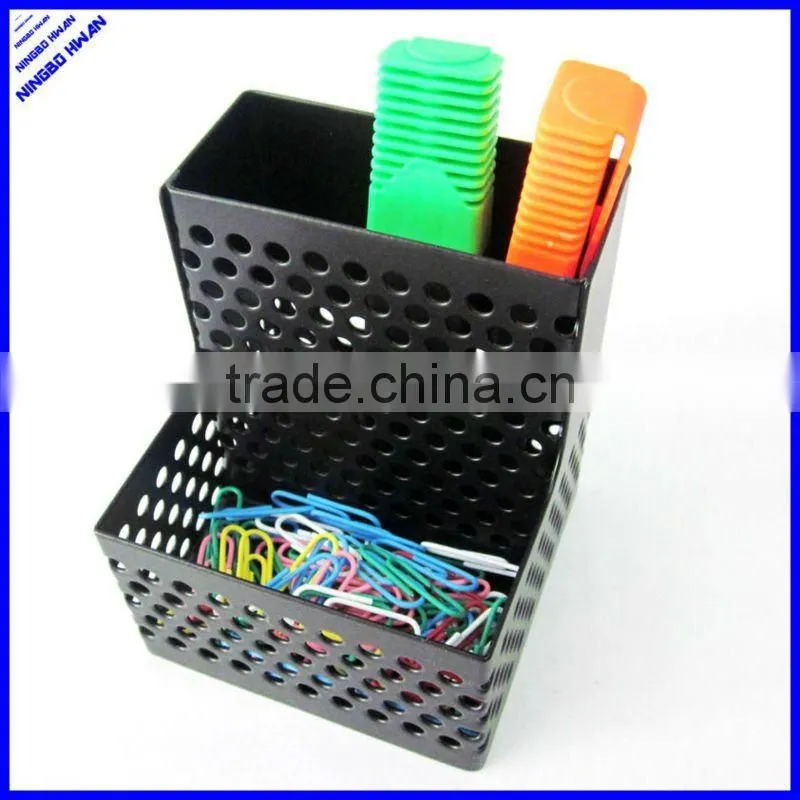Rectangle 3 compartment metal mesh pen holder and note holder