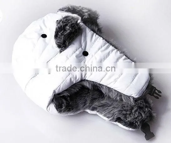 Snow ski wool buffaro check rabbit fur aviator winter trapper hat with ear flaps