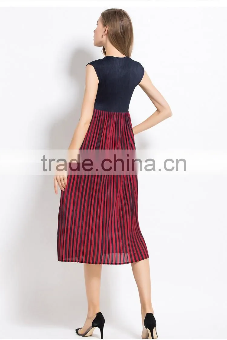 Summer colors splicing sleeveless wrinkled dress for women