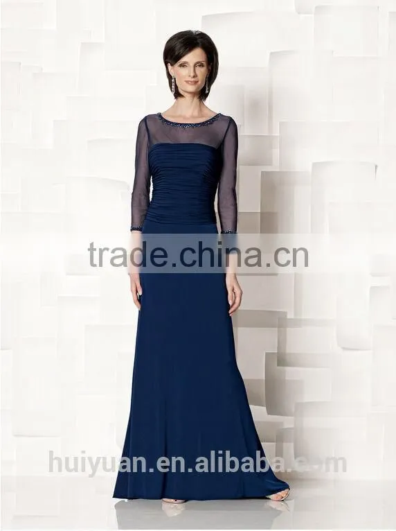 latest chiffon beaded casual long sleeve prom dress