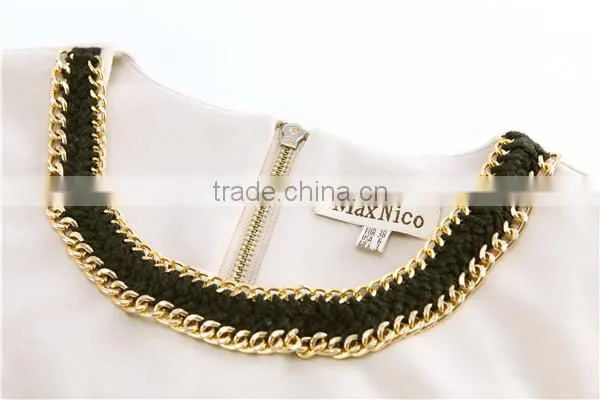 Hot sale sleeveless design patch worked cotton high fashion womens dresses
