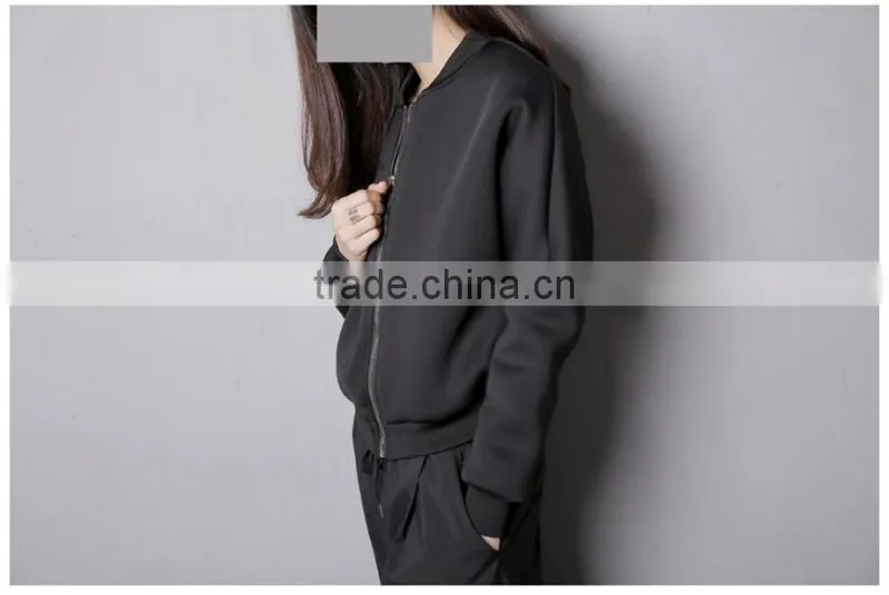 Best Quality Lady Biker Bomber Jacket black Solid Zipper Coat Women Cloths 2016
