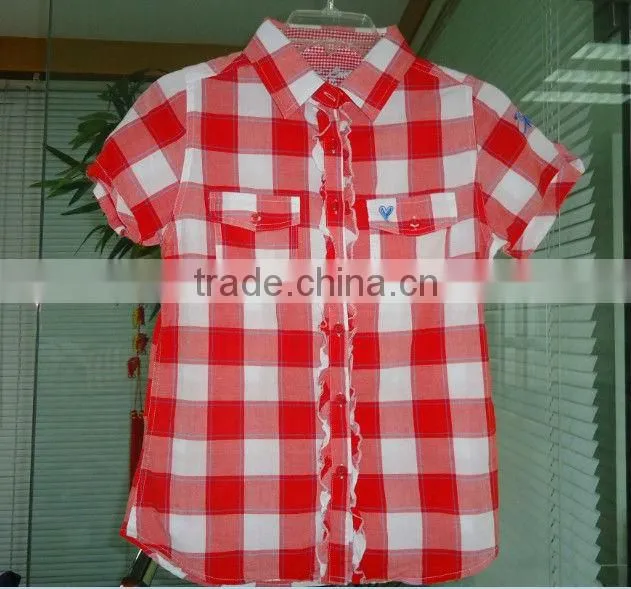 100%COTTON YARN DYED CHECK LADIES SHIRT WITH EMB. PATCH