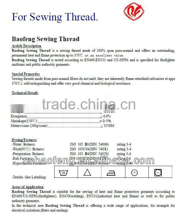 Cut Resistant Para-aramid Sewing Thread