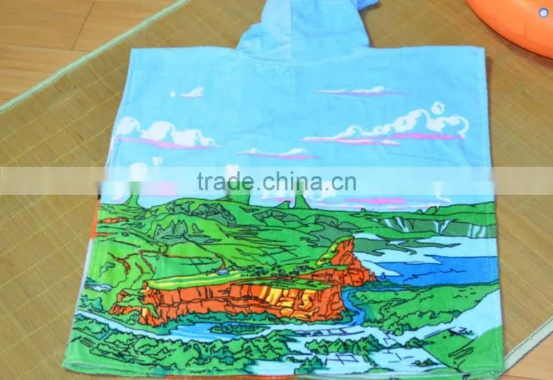 Custom cartoon design pattern printed cotton baby kids children beach bathroom hooded beach towel
