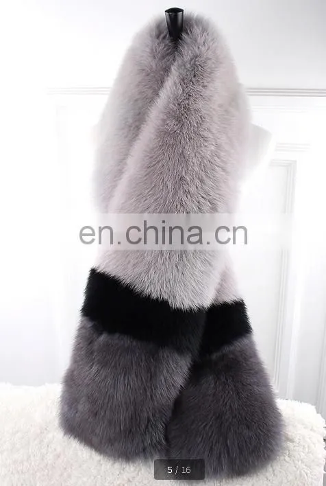 New Style Large Grey Fox Fur Scarf Real Fox Fur Shawl Cape For Lady