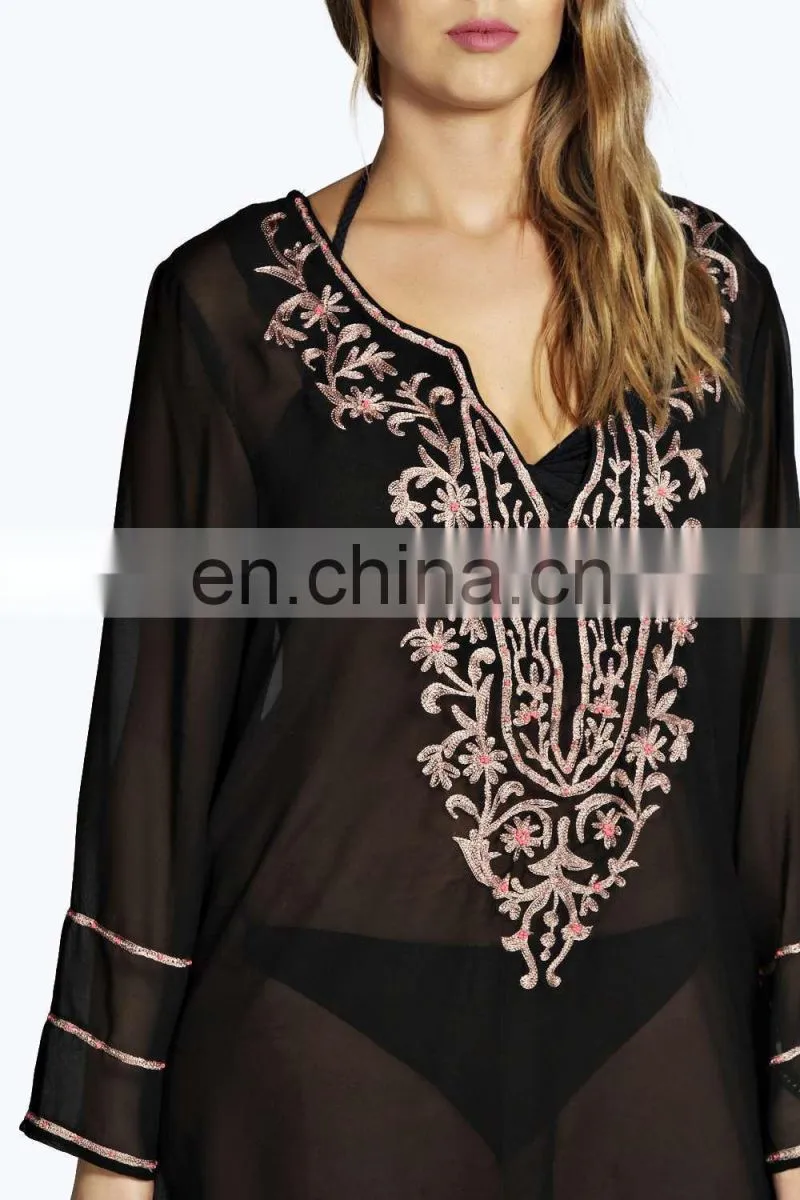 OVERSIZED EMBROIDERED PONCHO KAFTAN Slim V-neck Embroidered Poncho/ Short Kaftan For Women Summer Wear
