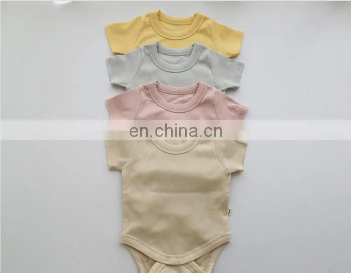Wholesale Infants & Toddler Solid Color Clothes Baby Spring Autumn Short Sleeve Rib Cotton Romper