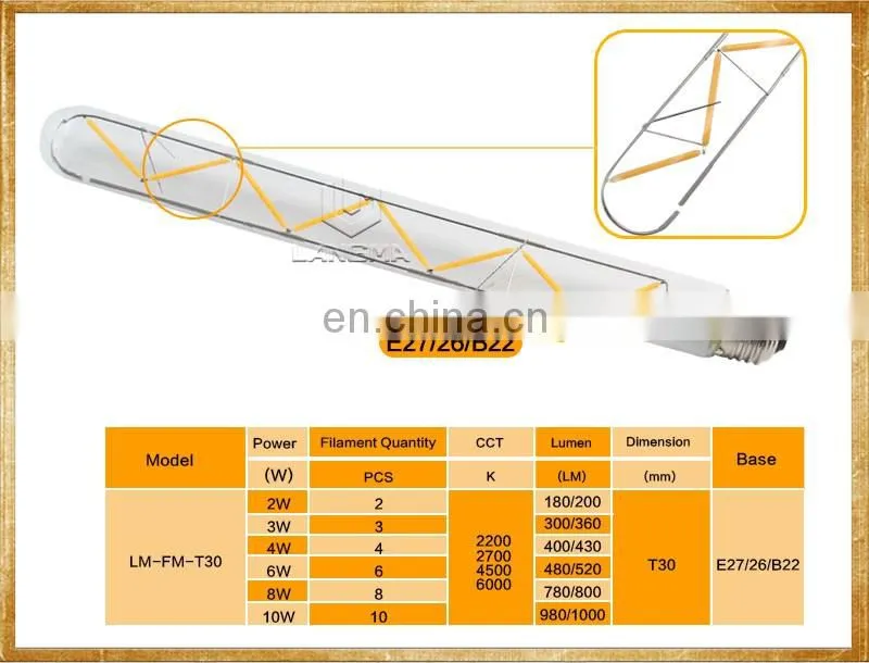 Langma 220-240V 2W/3W/4W/6W LED Edison Bulb E27 T30 vintage retro lada bulbs LED filament lamparas for decor lamps lights