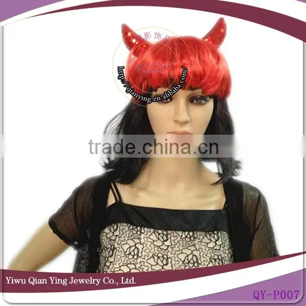 cheap hot sale holloween ox horn two tone synthetic wig