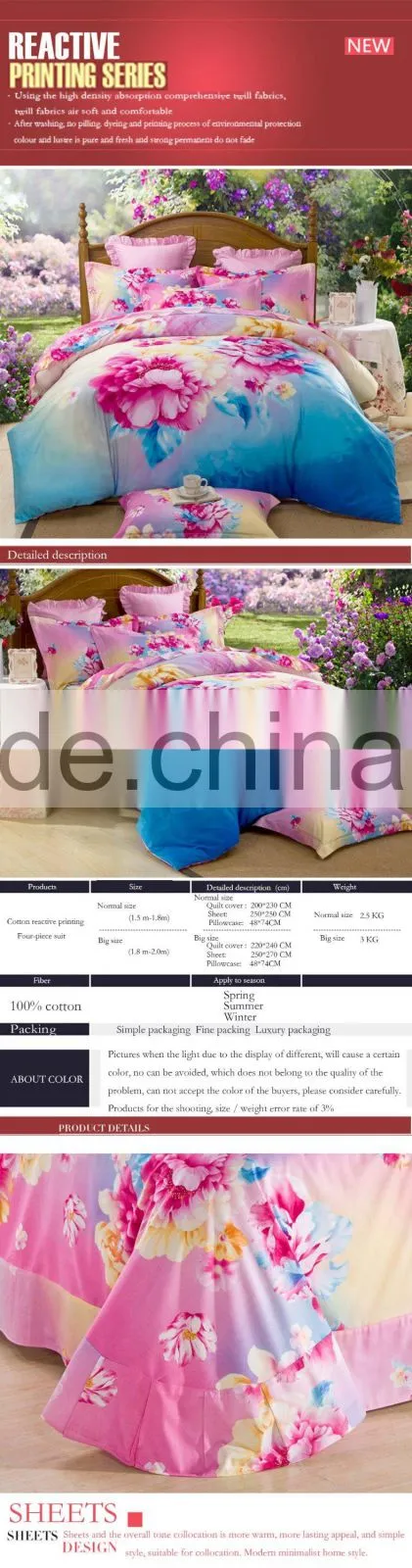 New design beautiful color cotton comfortable and soft 4 pcs bedding set