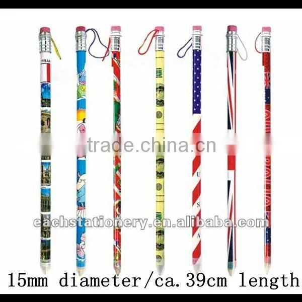 Round shape jumbo pencil with sharpener as souvenir, big wood pencils for kids