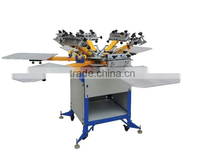 Manual turntable T-shirt Garment Textile Screen Printing with 6 color 6 stations with micro registration