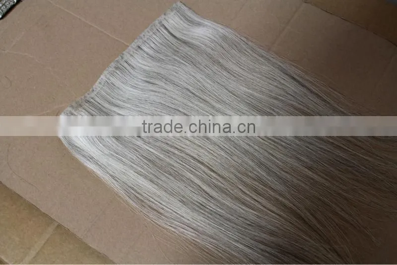 pu sikn human hair extension virgin grey hair extension