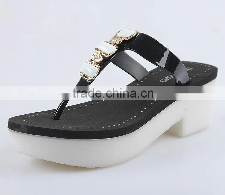 2015 Ladies Hot Sale Plastic Wedge women shoes PVC Jelly Flip Flops Sandals Fashion PVC Material Upper With Nice Buckle