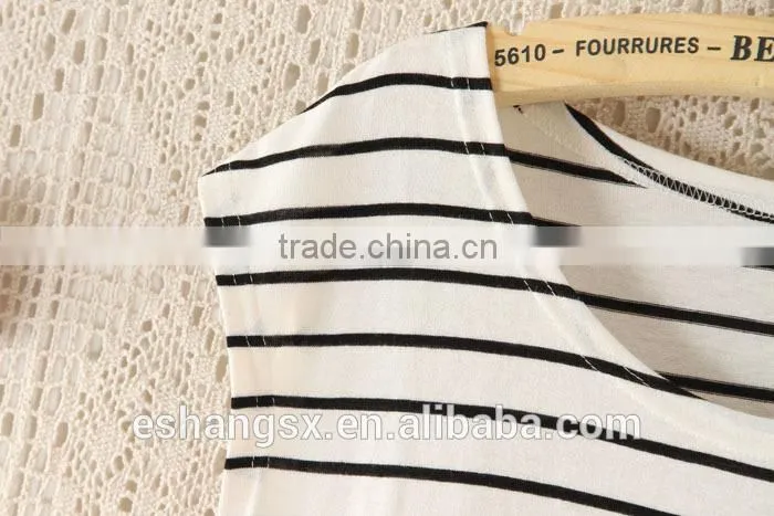 Ladies 100% cotton striped sleeveless t-shirt