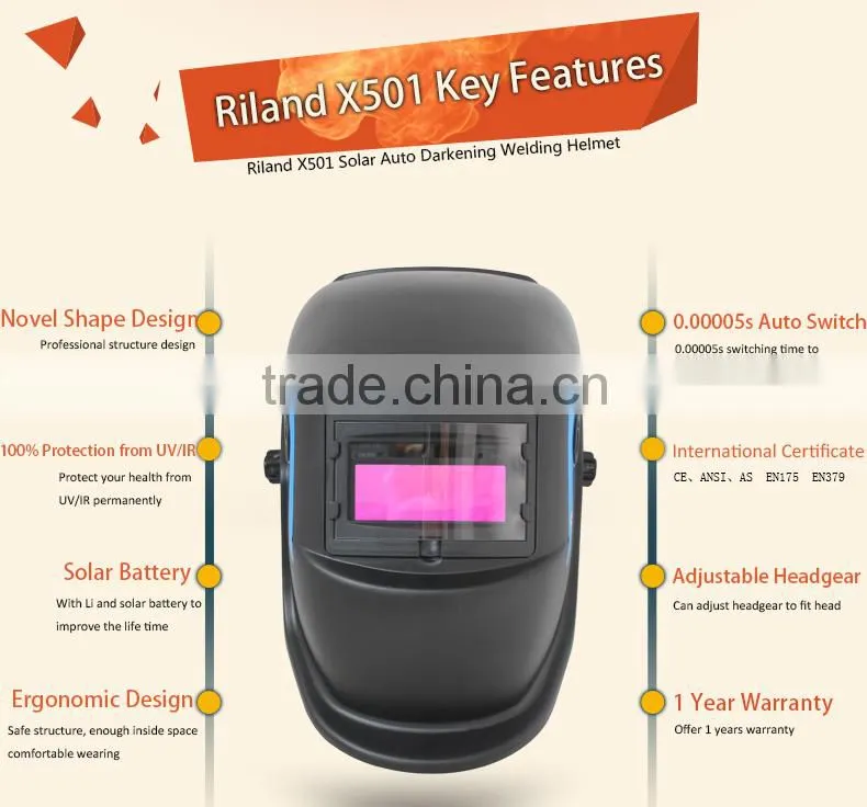 Riland 2015 Protective High Quality Custom Auto Darkening Filter Welding Mask ANSI Z87.1