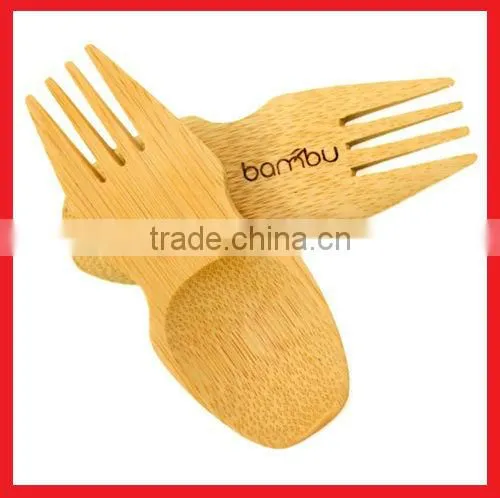 Custom Shape design Wooden or bamboo Spoon knife and Fork cutlery set with Laser or Burnt engraving Logo