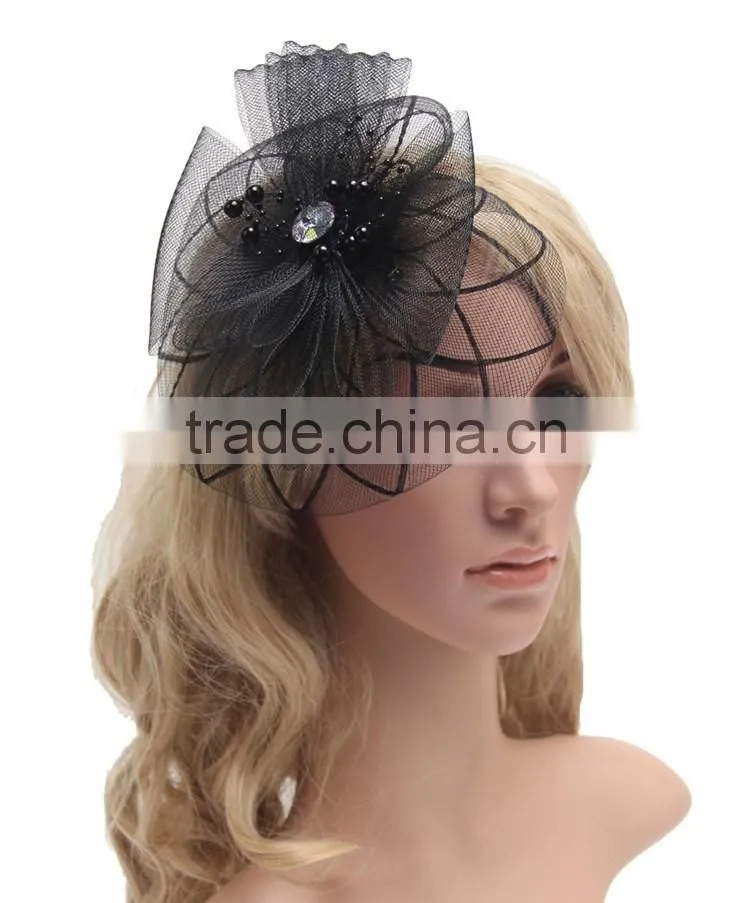 DSFC0001 Vintage Wedding Holiday Fascinator Cocktail Hat For Women French Veiling Hair Headband Lady Party Accessory