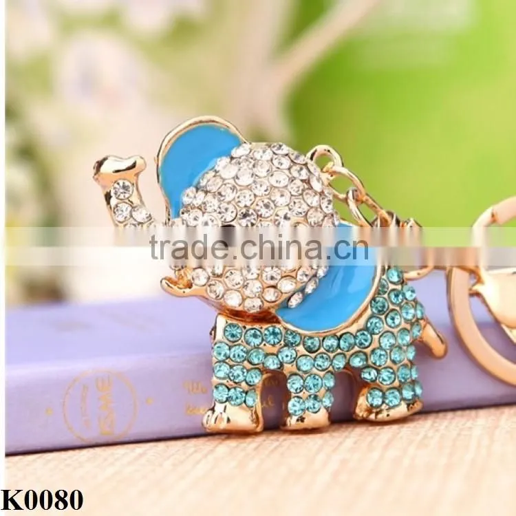 Unique Fashion Cute Crystal Elephant Keychain Rhinestone Animal Key Chains Ring Holder for Women Jewelry K0080
