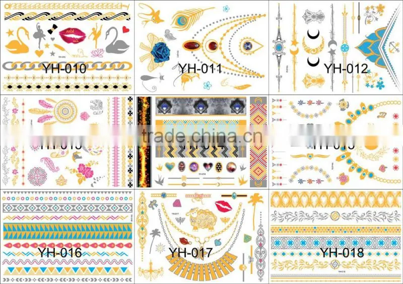 Metallic Gold Silver Black Jewelry Temporary Bling Tattoo