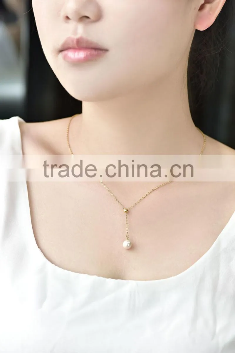 freshwater pearl pendant 8-9mm round pearl with s925 chain with adjustable length