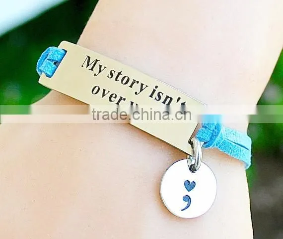 Adjustable chain microfiber leather cord Inspirational charm bracelet