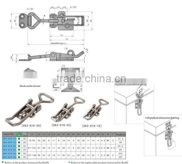 wholesale draw latch SK3-016-3S Stainless steel toggle clamp