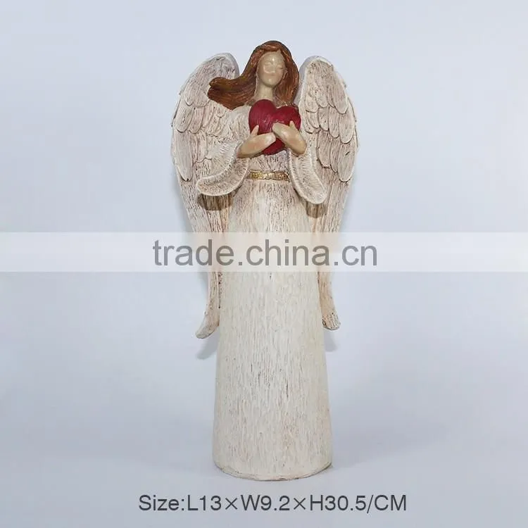 2016 Customized Wood-Imitation Resin Angel with Wings,New Design Wholesale Resin Figurine