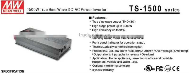 Meanwell 1500W True Sine Wave DC-AC Power inverted levers