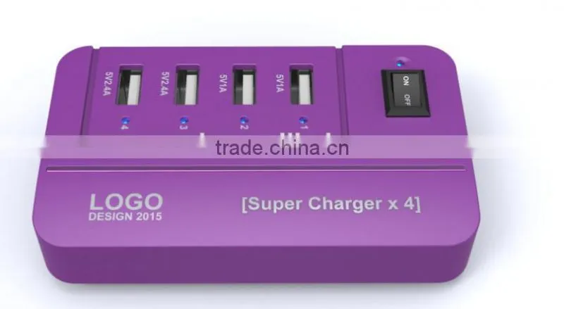 2015 NEW 20W 5V4A 4 Ports High Speed Desktop USB Wall and Travel Charger with Power IQ Technology(White)