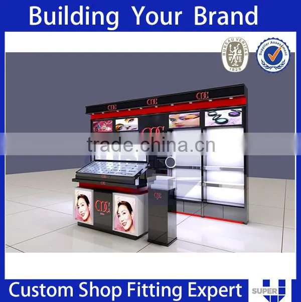 Tailor made wooden veneered wall display cosmetic cabinet with headbox