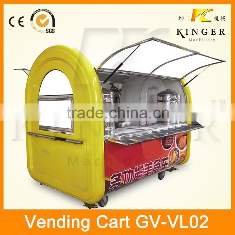 popular China mobile fryed chicken food kiosk with fridge, ice cream making machine, and sugarcane juicer machine