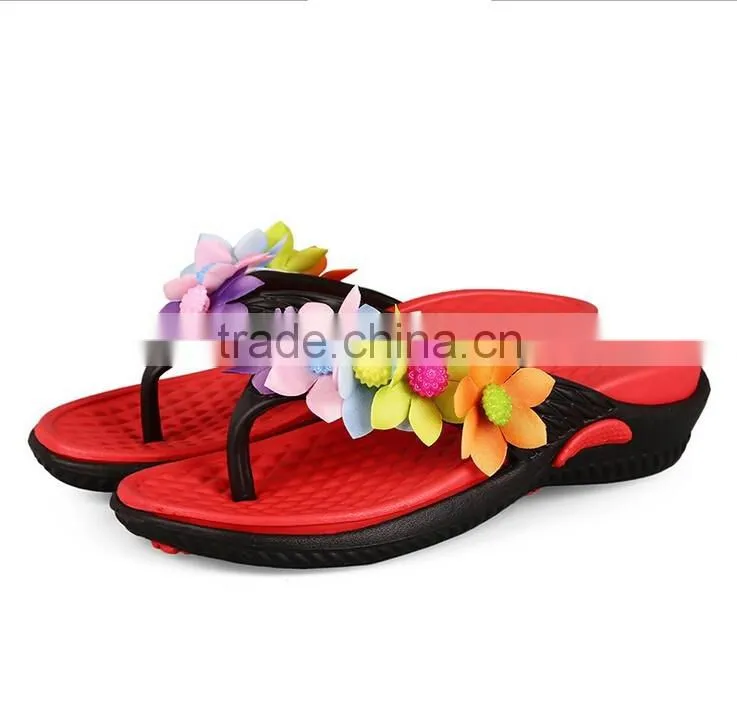 Women's Beach Wedges Platform Massage Thong Slippers Big Flower Decor Flip Flops Sandals
