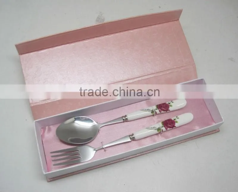 2pcs set stainless steel cutlery with ceramic handle