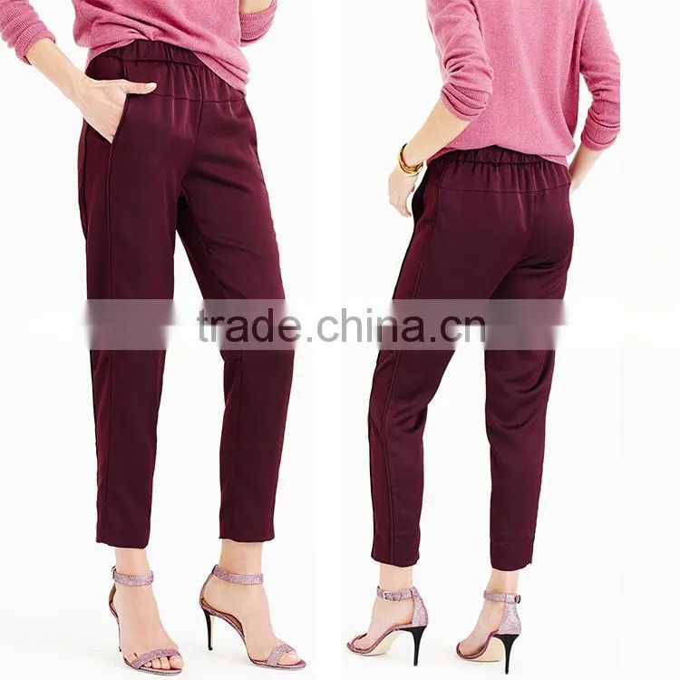 Oem suppply fashion satin elastic waist straight legging new style women pants