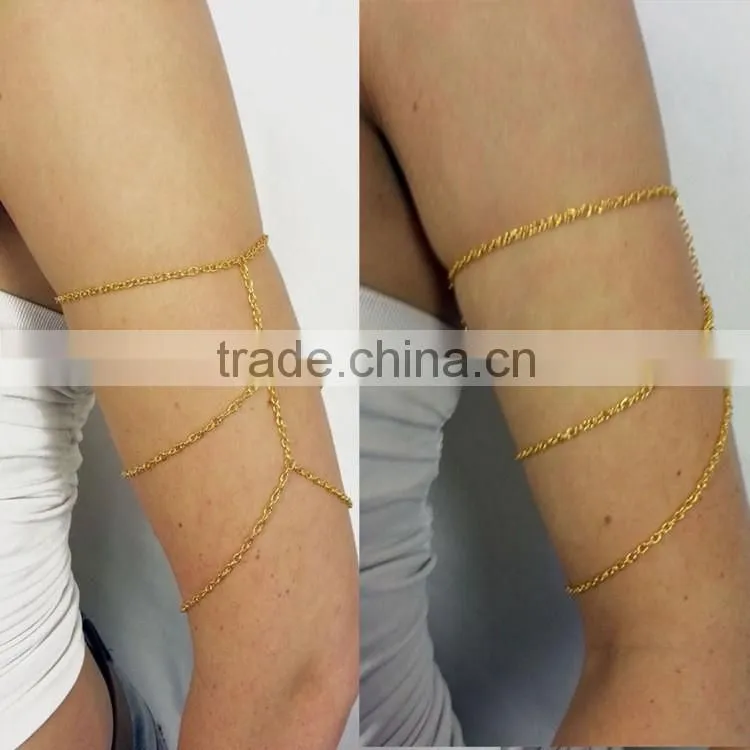 Fashion gold tassels three layers arm chain