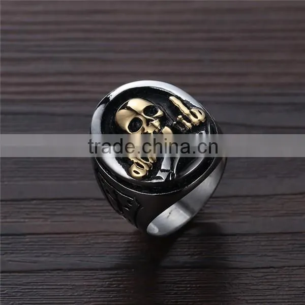 Hiphop vintage two tone devil skull ring